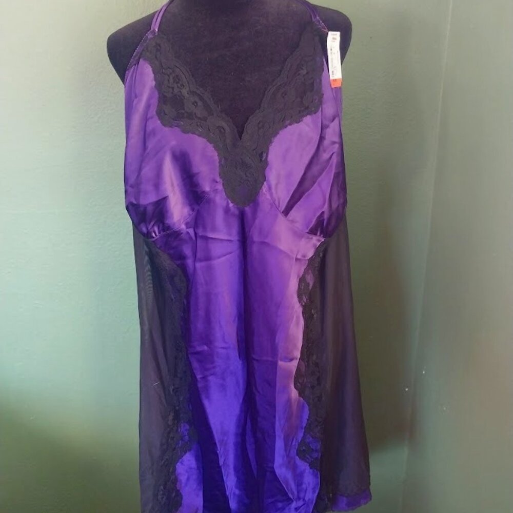 Cacique Purple and Black Lace Lingerie Slip 26/28 - 2X